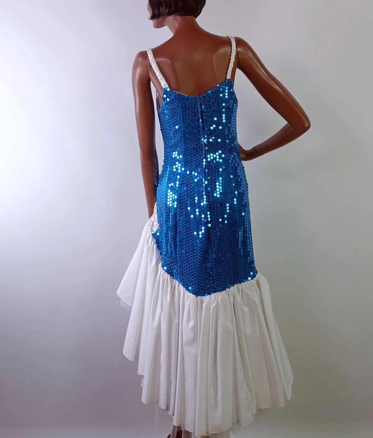 80s Prom Dress Sequined Women's Vintage Turquoise White Paris Sport Club XS/S Dance Party VFG