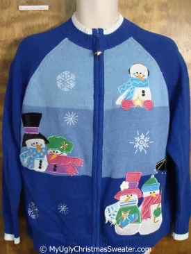 Blue and Pink Christmas Sweater with Snowman