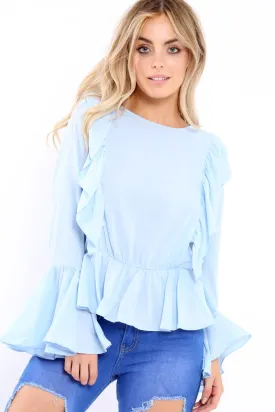 Blue Frill Hem Blouse - Alexis