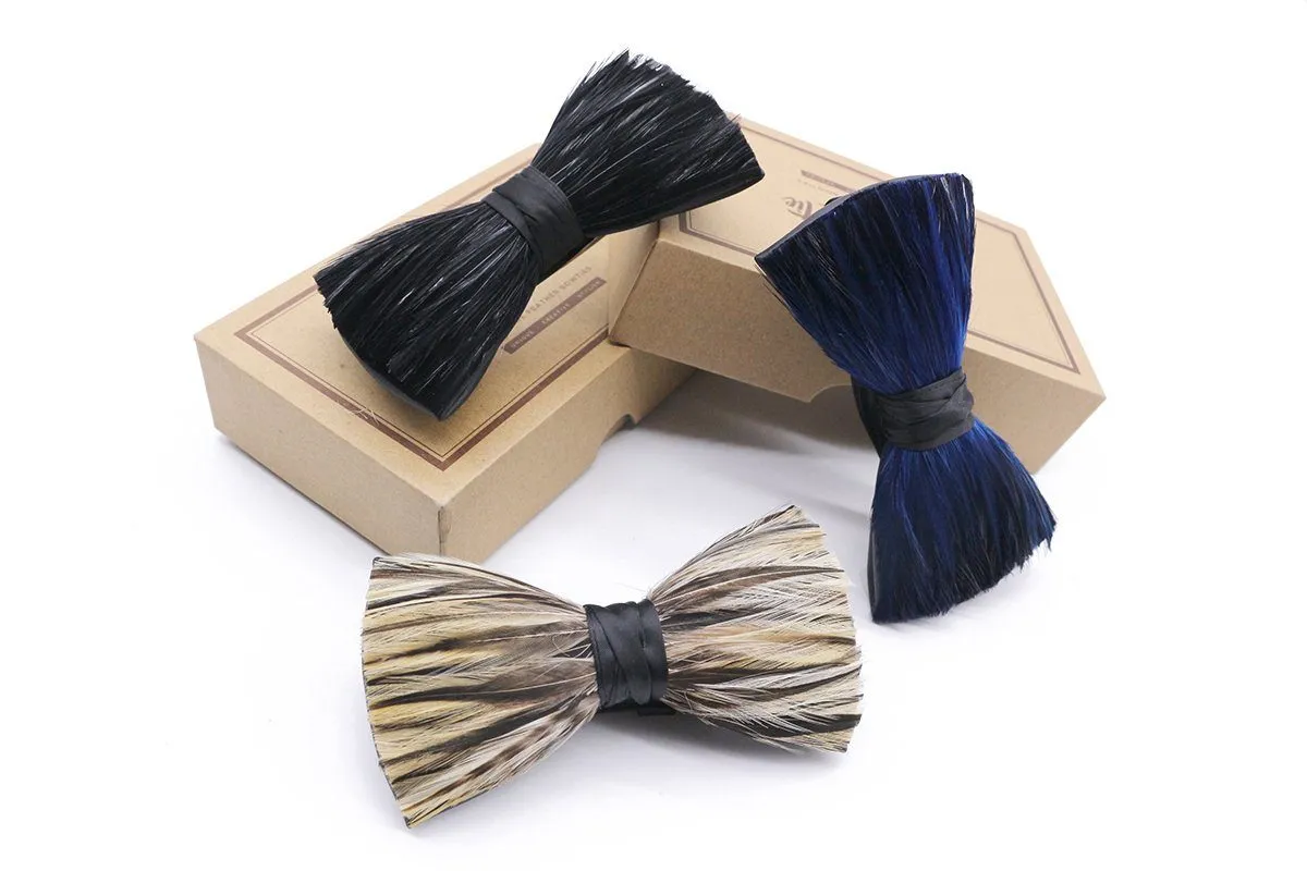 Blue Tuxedo Feather Bow Tie