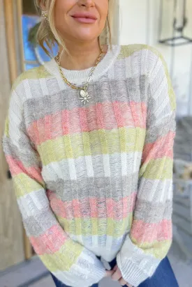 Brian Multi Color Stripe Oversized Long Sleeve Sweater