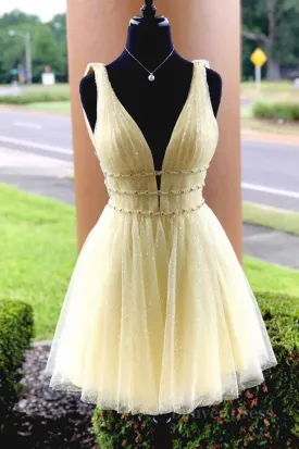 Cute yellow tulle short prom dress yellow homecoming dress