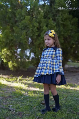 DBB Collection AW24 - Girls Blue, Yellow & White Check Dress & Headpiece