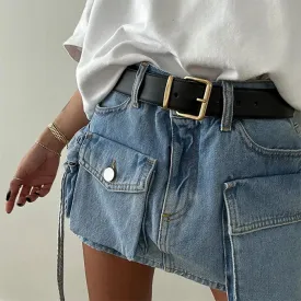 Denim Cargo Mini Skirt