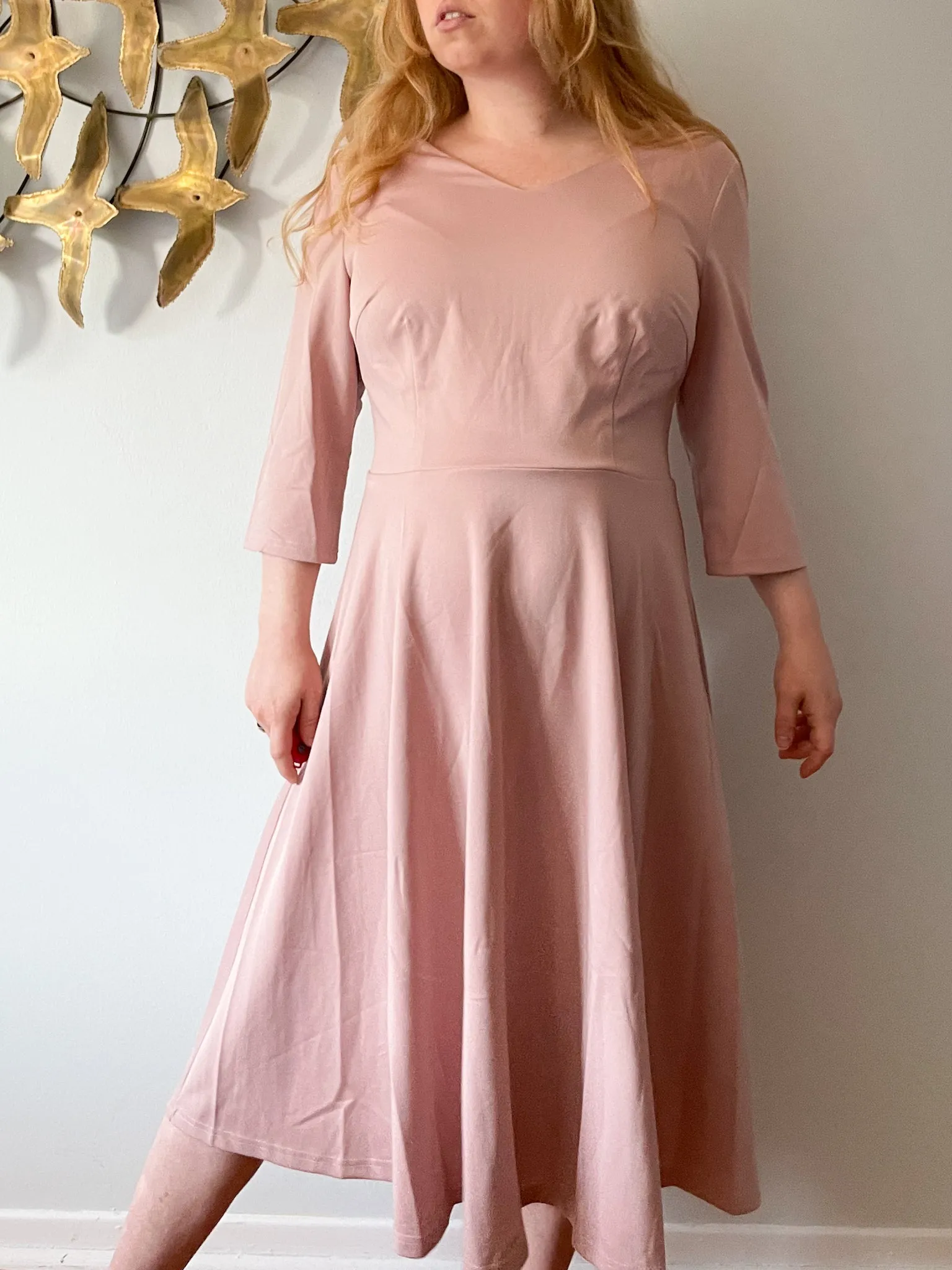 Dressystar Blush Pink Fit Flare 3/4 Sleeve Gown Dress NWT - 2XL