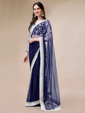 Embroidered Net Saree