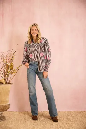 Frankie Blouse Brown Stripe with Pink