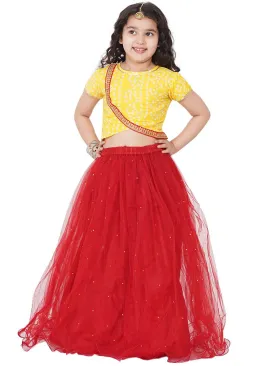 Girls Yellow & Red Printed Ready To Wear Lehenga Choli