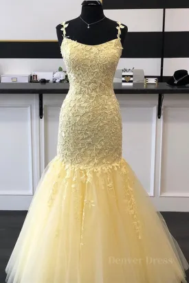 Gorgeous Mermaid Yellow Lace Long Prom Dress Mermaid Yellow Formal Dress Yellow Lace Evening Dress