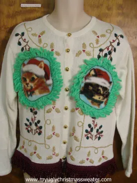 Green, Gold, and Red Accents Christmas Cat Ugly Sweater