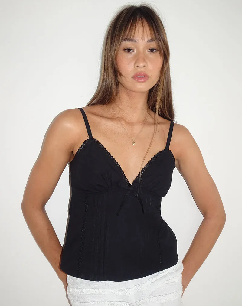 Jepuni Cami Top in Black Poplin