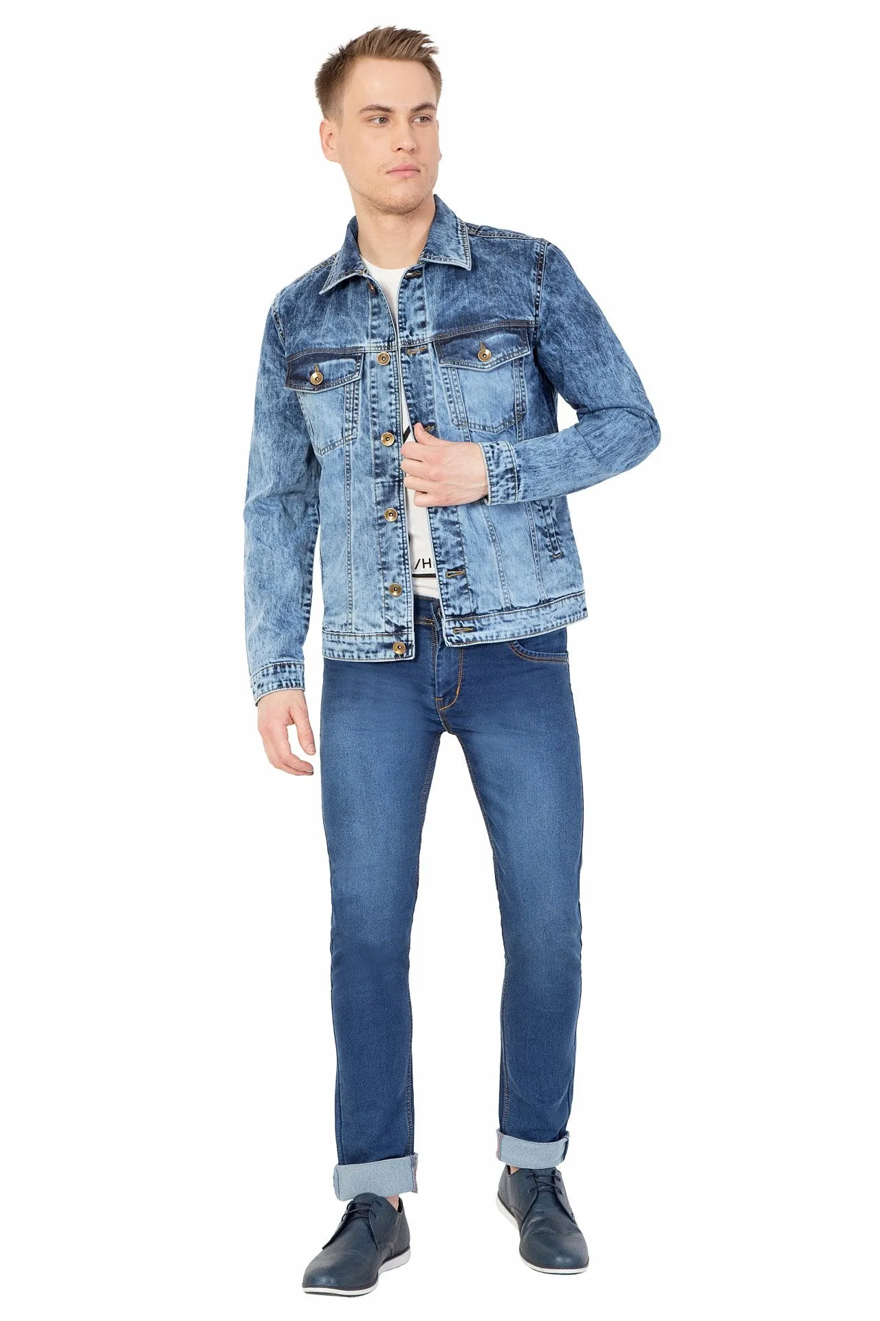 Krossstitch Full Sleeve Men's Denim Could Blue Jacket with Button Clouser