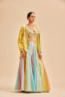 Multi Colour Mirror Work Sharara With Jacket