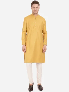 Mustard Yellow Self Textured Regular Fit Modi Kurta | JadeBlue