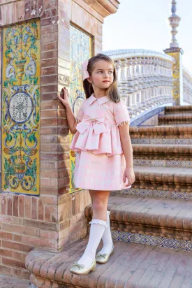 Naxos AW24 - Girls Pink Houndstooth Elegant Dress