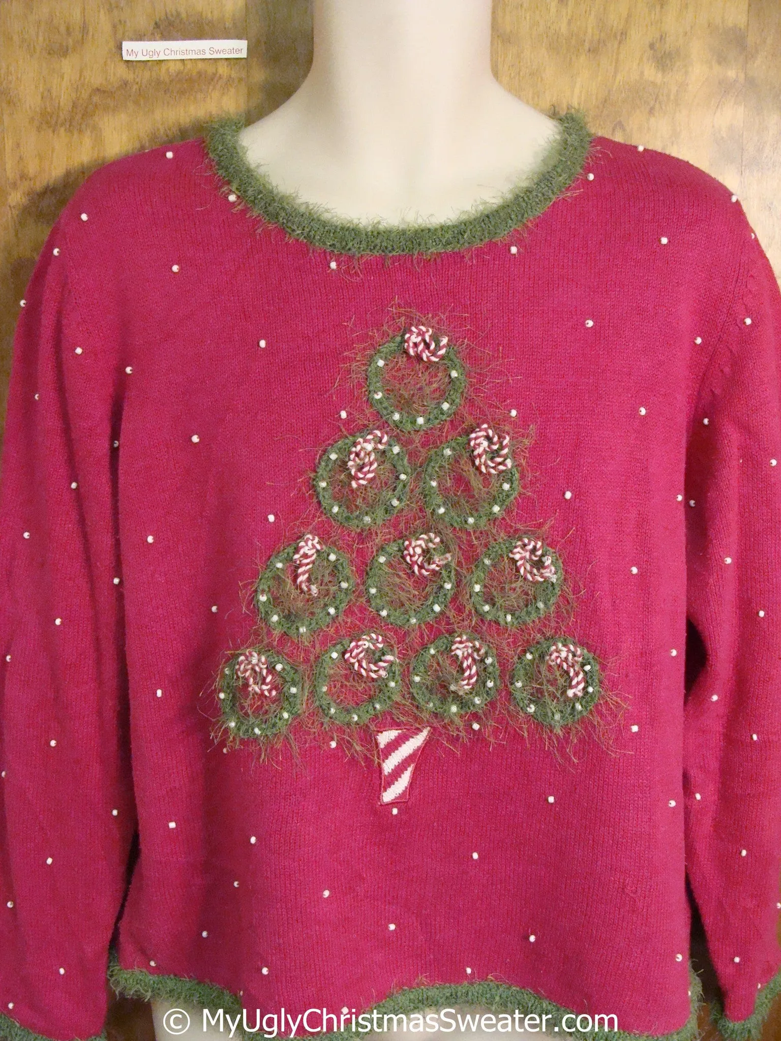 Pink and Green Frilly Ugly Christmas Sweater Pullover