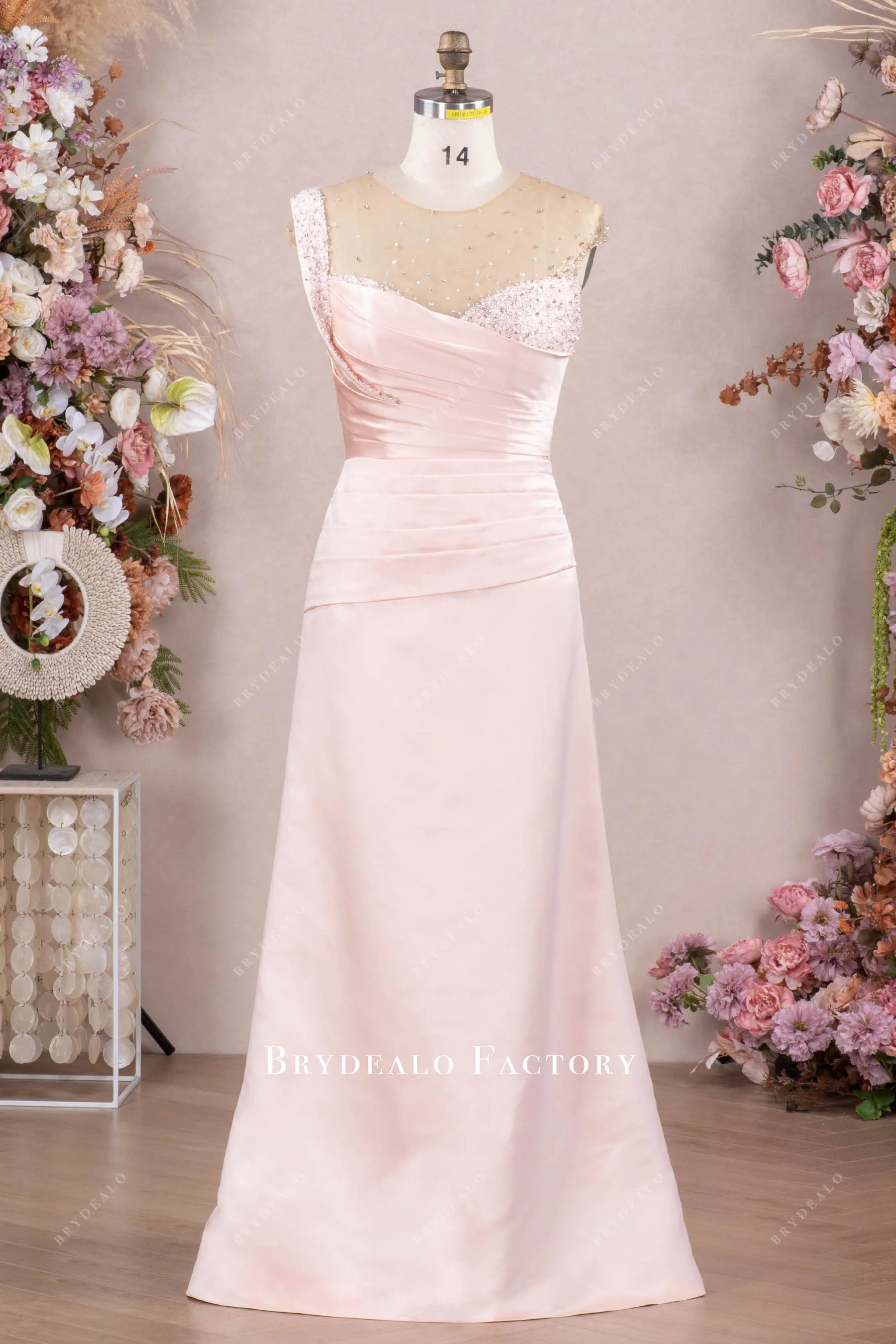 Pink Asymmetrical Pleated Overskirt Mother Of Bride Dress