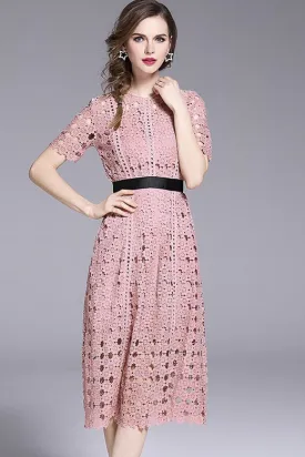 Pink Lace Dress W/ Contrast Band