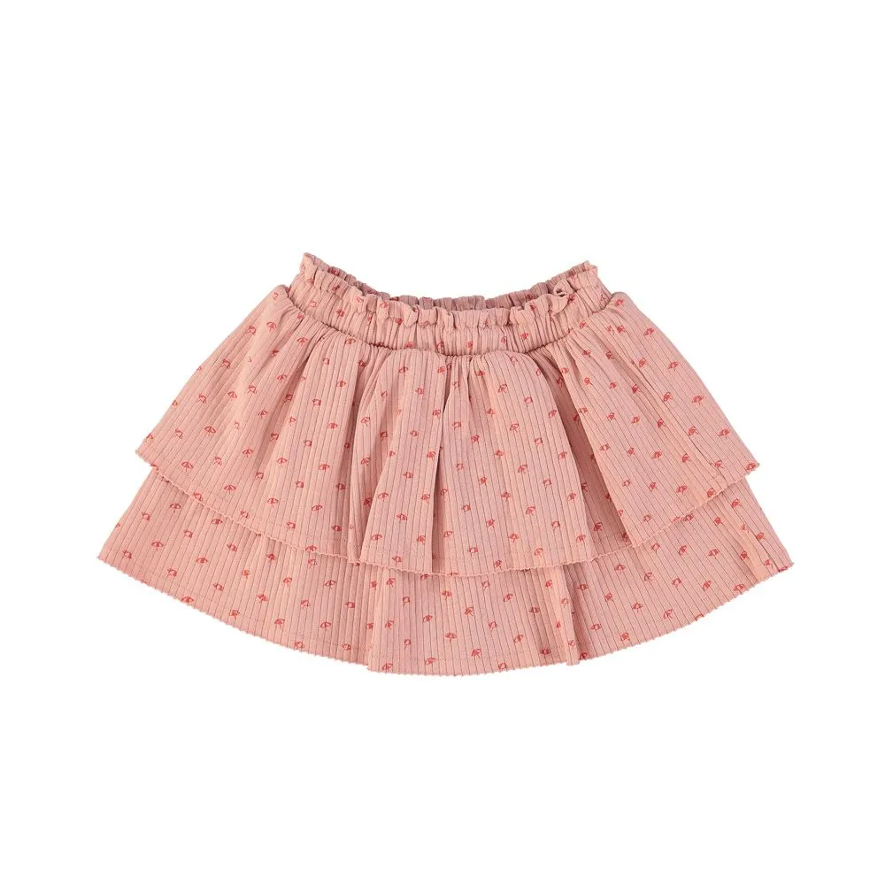 PIUPIUCHICK LIGHT PINK WITH RED SUNSHADE PRINT RUFFLED SHORT SKIRT