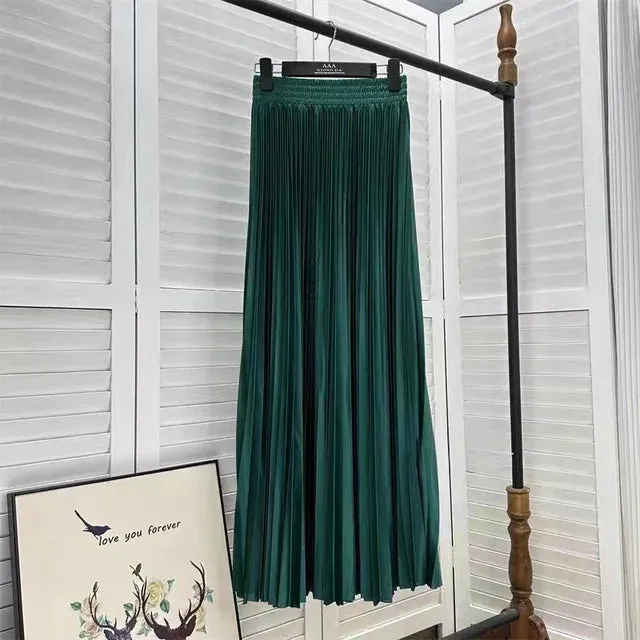 Pre Order:  Solid Pleated A-Line Maxi Skirt