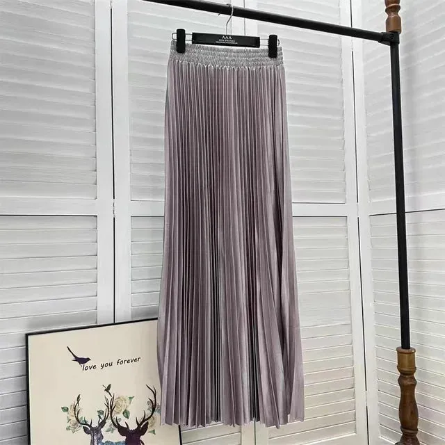 Pre Order:  Solid Pleated A-Line Maxi Skirt