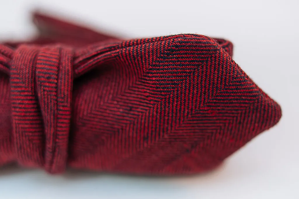 Red Linen Herringbone Bow Tie Slim Diamond Tip