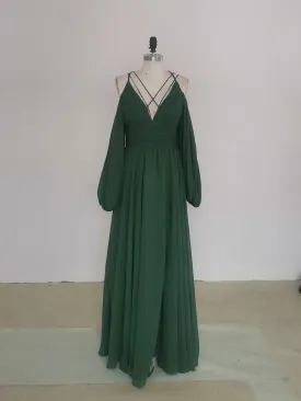 Simple A line Green Chiffon Long Prom Dress, Green Bridesmaid Dress