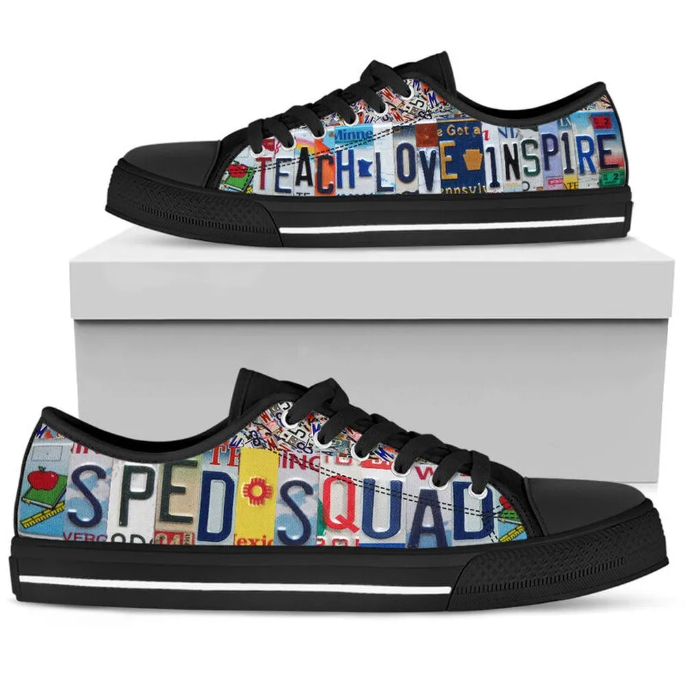 Sped Squad Inspire License Plates Low Top Shoes, Teacher Shoes, Low Top Sneakers