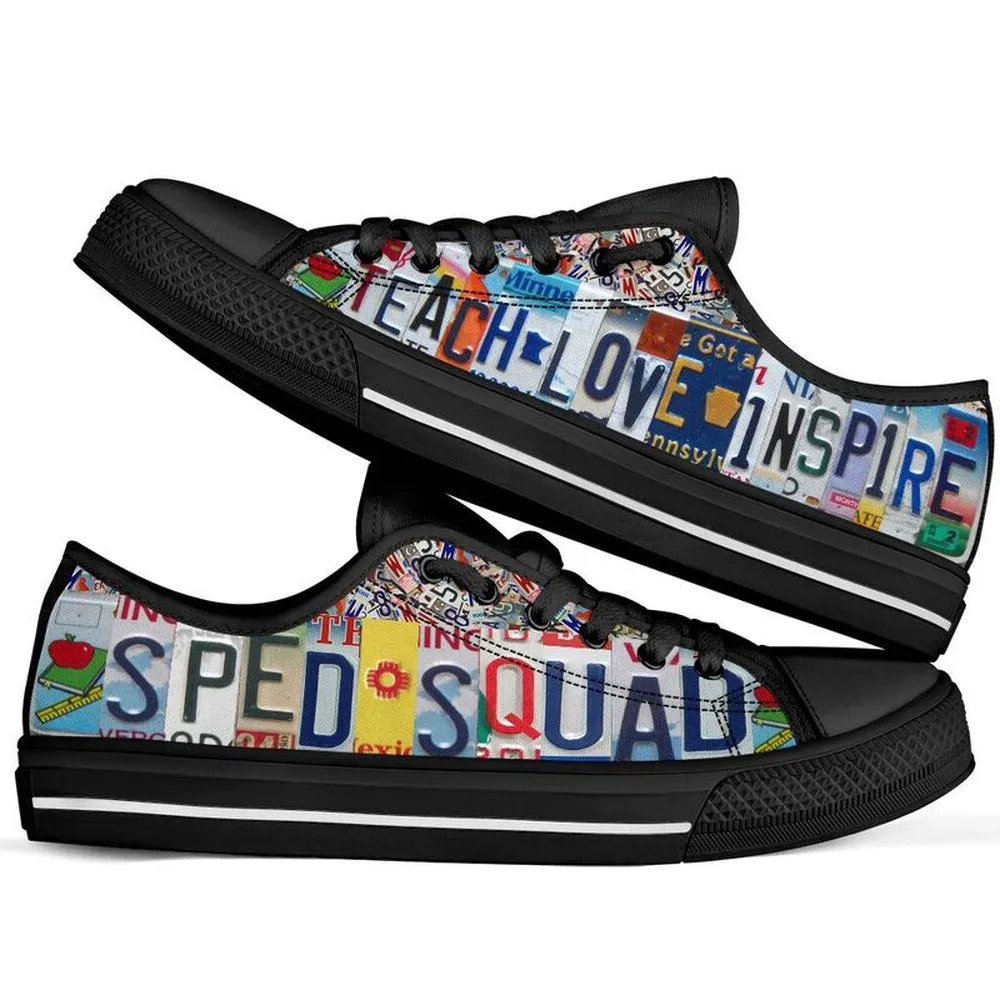 Sped Squad Inspire License Plates Low Top Shoes, Teacher Shoes, Low Top Sneakers