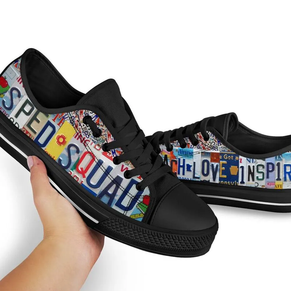 Sped Squad Inspire License Plates Low Top Shoes, Teacher Shoes, Low Top Sneakers