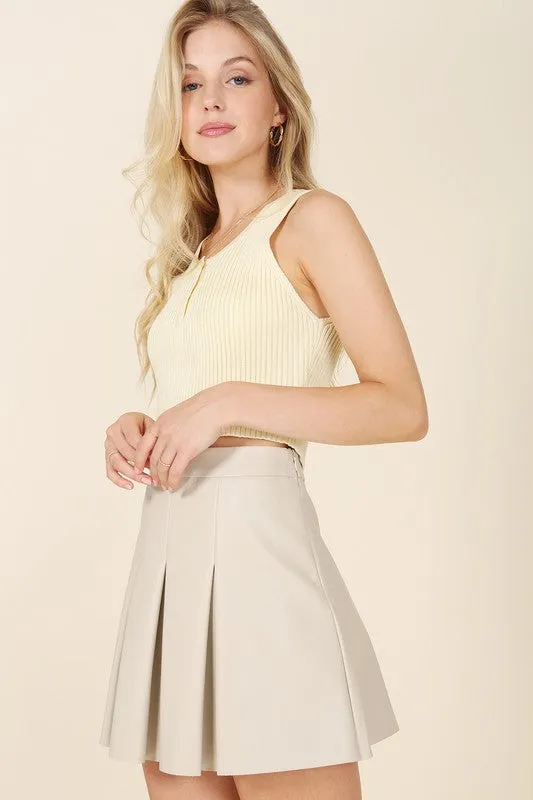 TEEK - Ivory Vegan Leather Pleated Mini Skirt