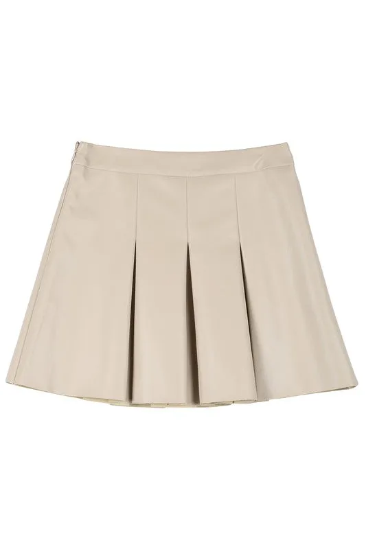 TEEK - Ivory Vegan Leather Pleated Mini Skirt