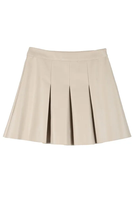 TEEK - Ivory Vegan Leather Pleated Mini Skirt