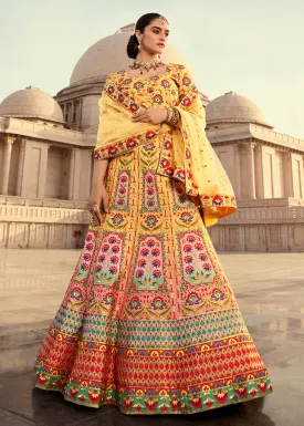 Traditional Yellow Diamond Work Bridal Lehenga Choli