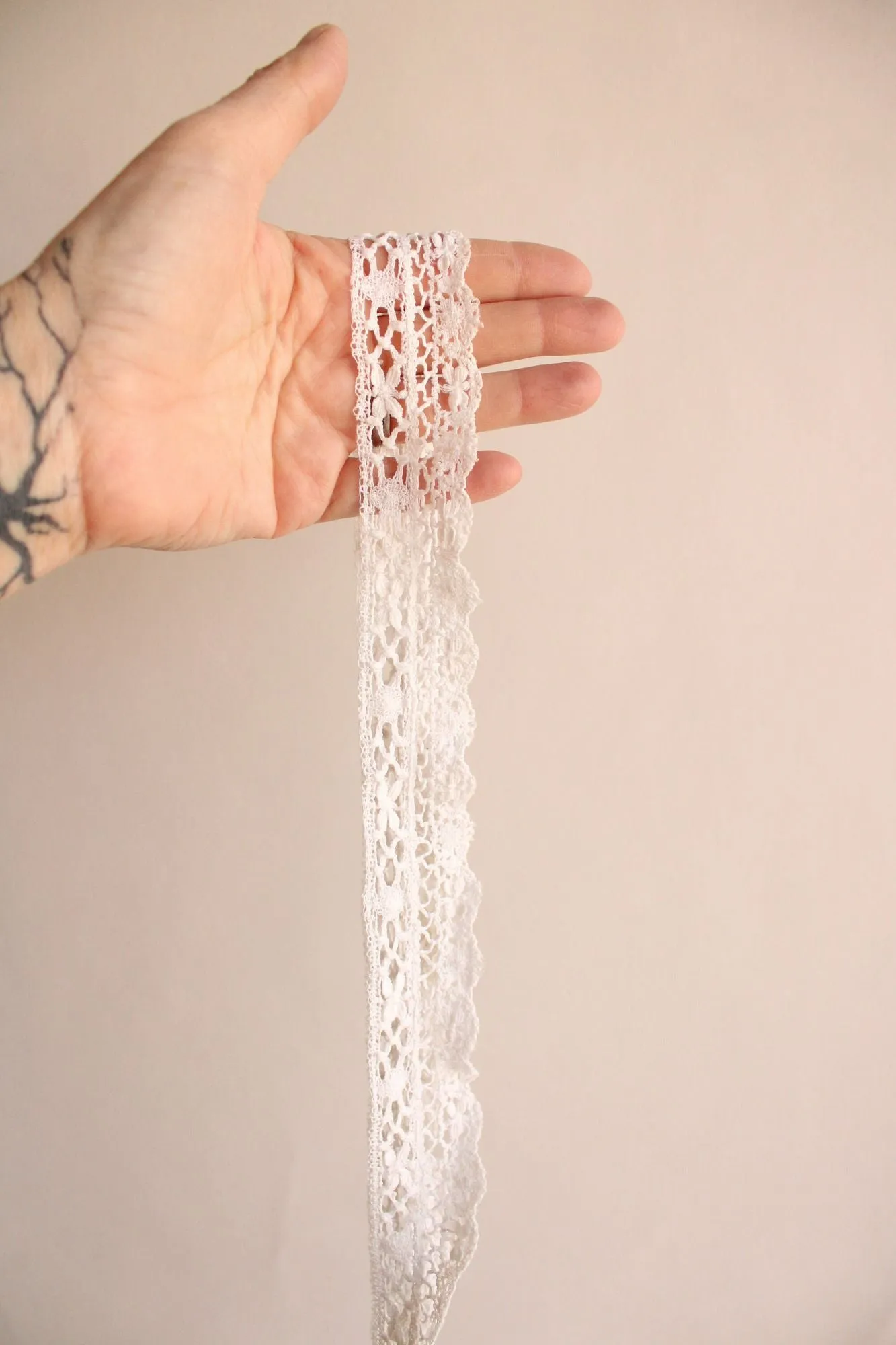 Vintage 1910s 1920s White Crochet Lace Trim, 65" Long, 1.5" Wide