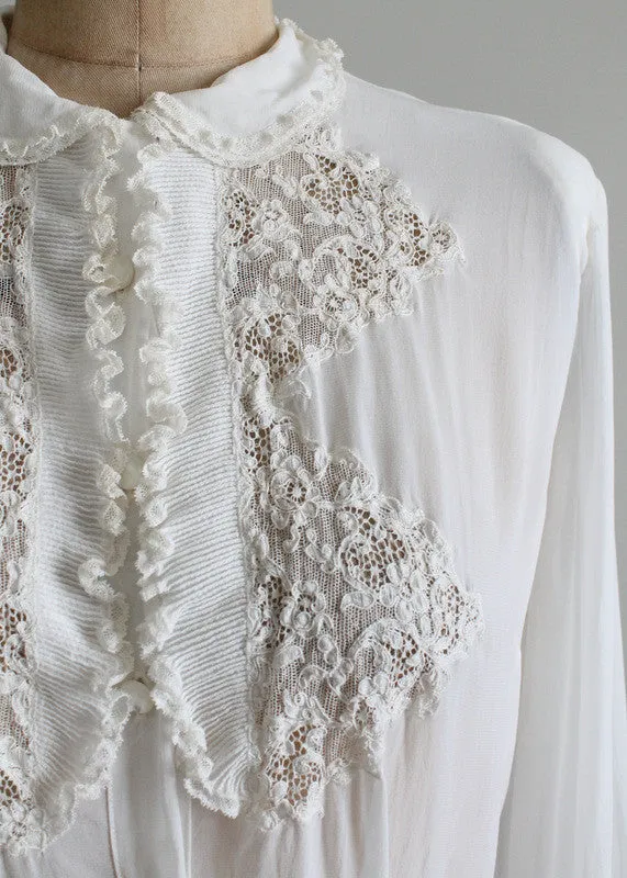 Vintage 1930s White Rayon and Lace Blouse