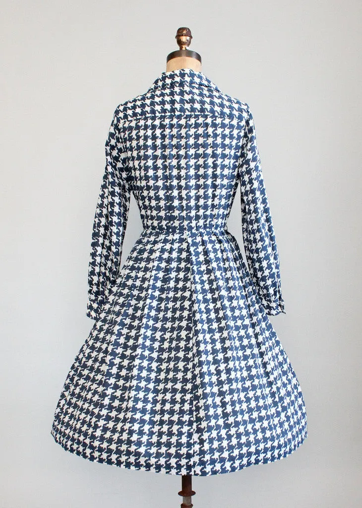 Vintage Early 1960s Houndstooth Shirtwaist Dress