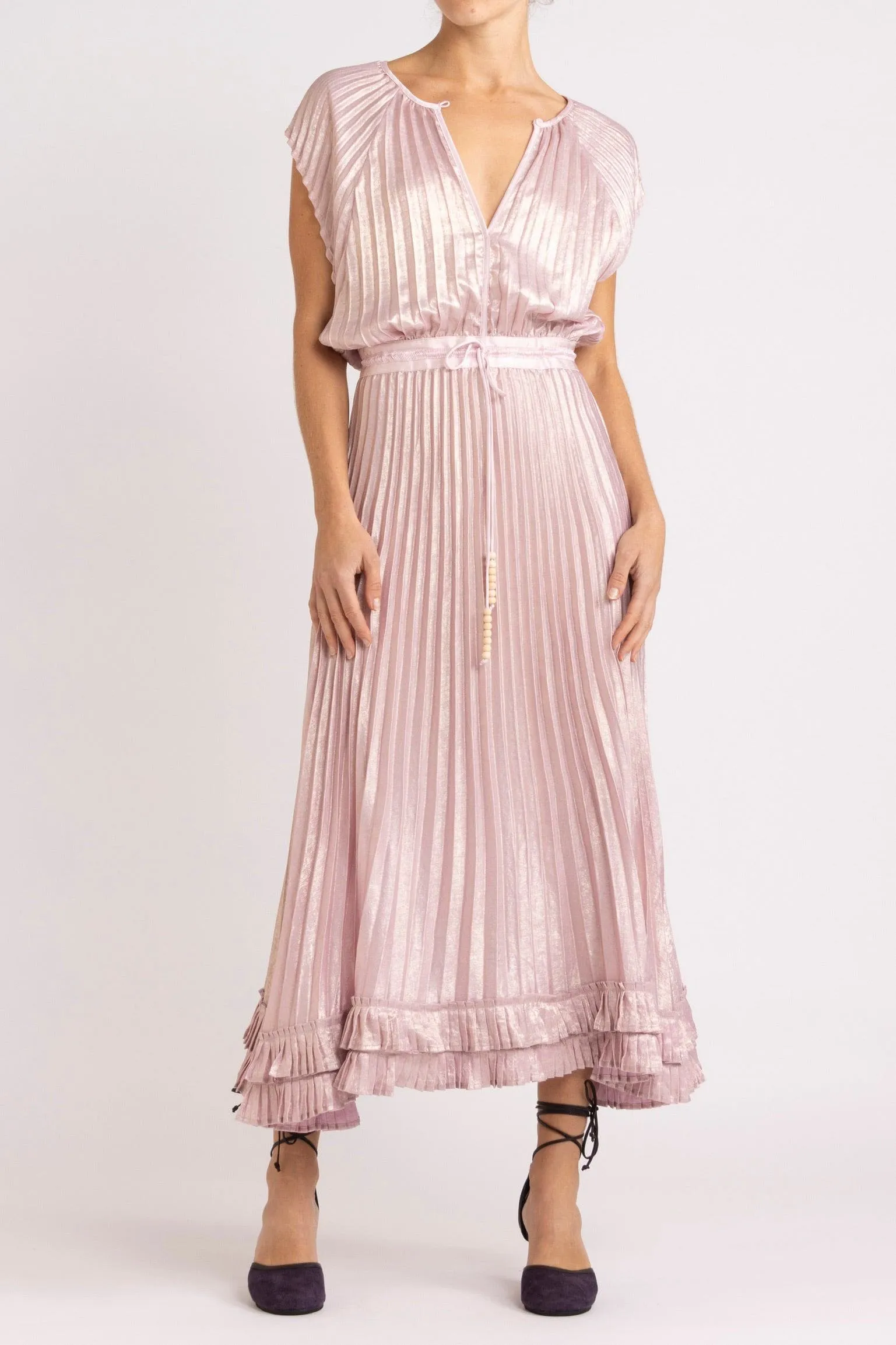 Wanda Pleated Lamé Dress