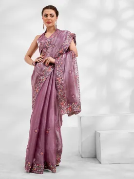 Women Party Wear Amazing Embroidery Worked Premium Organza Silk Saree With Un Stitched Blouse