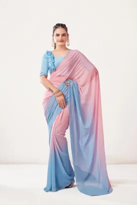 Women Party Wear Printed Georgette Ready-Made Saree with Un Stitched Blouse