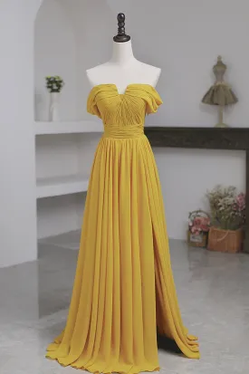 Yellow Chiffon Long Prom Dress A-Line Off the Shoulder Evening Dress